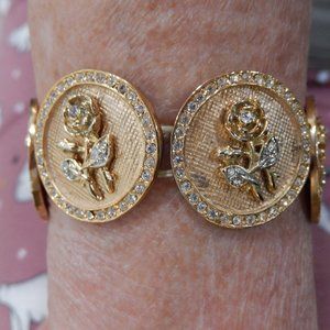 BRACELE' W/ROSES W/RHINESTONES N GOLD COINS #3228
